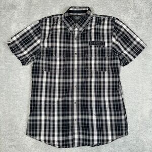 Harley Davidson Shirt Mens Large Black Plaid Snap Button Down Short Sleeve Vtg